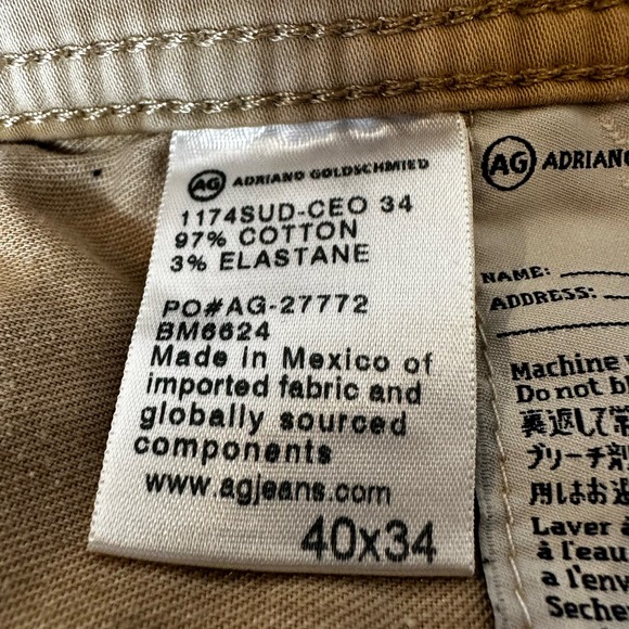 AG Adriano Goldschmied The Graduate SUD Tan Chino Soft Jeans sz 40x34 EUC - Picture 9 of 9